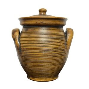 Vintage‎ Handmade Stock Austria Studio Pottery Lidded Jar Brown Ribbed Stoneware